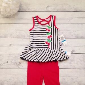 Two Piece Striped Top Red Pants - Size 24 Months